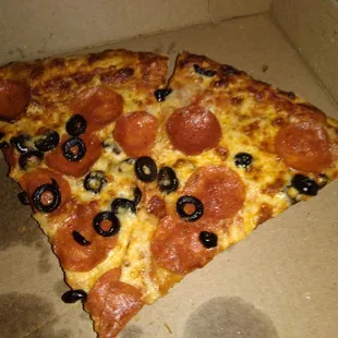 Pepperoni and black olives, good