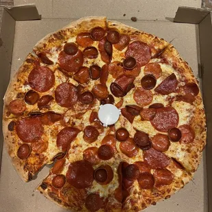 The three types of pepperoni made up for lack of flavor in the crust or sauce.