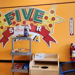 a display of five star pizza