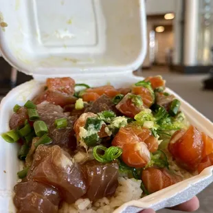 2 Choice ($15.79) - Original Garlic Shoyu Ahi &amp; Cold Ginger Shoyu Salmon