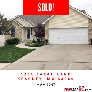 1101 Sarah Lane, Kearney, MO 64060 County: Clay County, MO Subdivision: Brooke Haven Sold: May 2017