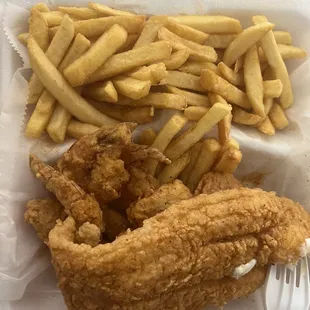 Fish and shrimp but I couldn't resist and had to eat some before I took a picture