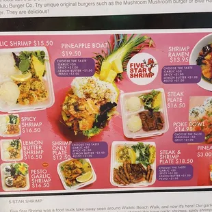 the menu for the restaurant