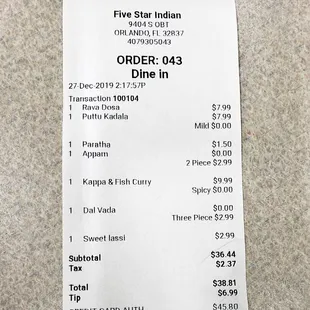 Lunch 12/27/19. $45.80. Lots of leftovers.