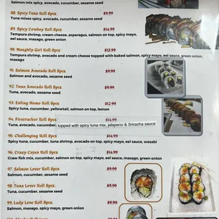 the menu for the restaurant