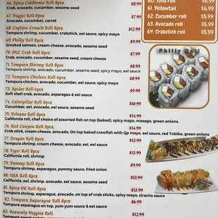 menu, sushi and sashimi