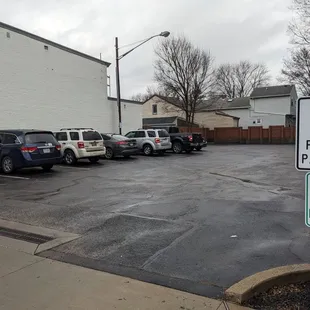 Free public parking adjacent to the buildings.