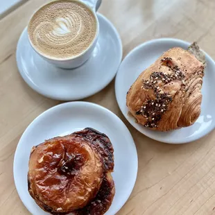 two pastries and a cup of coffee