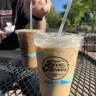 Cafe Stefano &amp; Mexican Mocha in the back. Both with Oat Milk. So good!