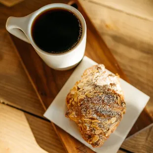 Husbands order: black coffee and almond croissant