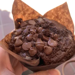 Banana double chocolate chip muffin.