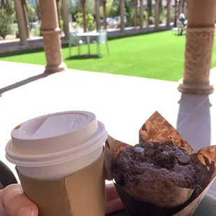 Golden latte &amp; double chocolate banana muffin.