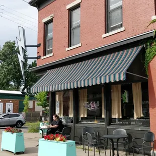 Outside of coffee shop with patio seating
