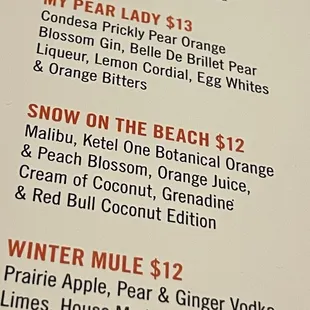 Holiday speciality drinks