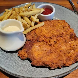 Chicken fried steak with fries instead of collards - comes with gravy on the side