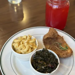 Fried Fish with Collard Greens and Mac &amp; Cheese, Red Kool-Aid