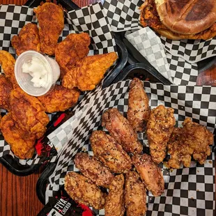 Fiya style and soy garlic wings with a fiya style chicken sandwich