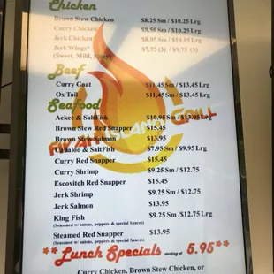 the menu for the restaurant