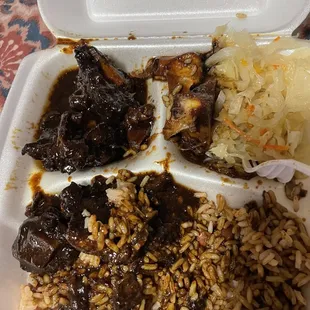 Oxtail's rice and beans &amp; cabbage