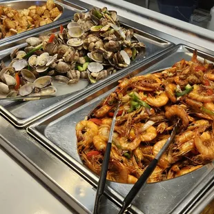 Clams and shrimps.  Big sized shrimps