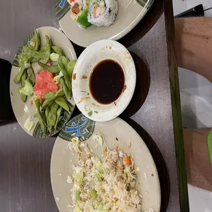 Sushi, rice and edamame