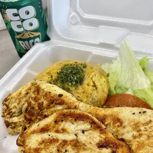 Mofongo with grilled chicken and coco rico