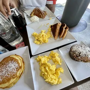 Pancakes, Scrambled Eggs? Blueberry Muffin, Toast, French Toast.