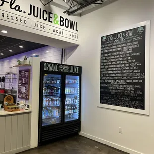a refrigerator and a menu