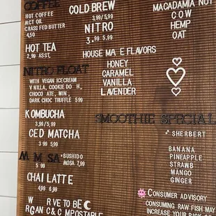 a menu on a wall