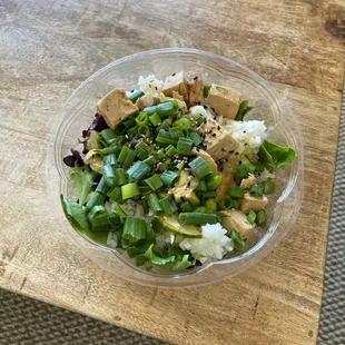 Vegan bowl with tofu added