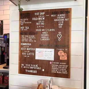 a menu on the wall