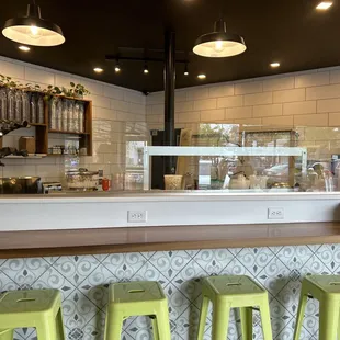 Seating in front of bar