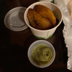 Plantains and avocado garlic sauce
