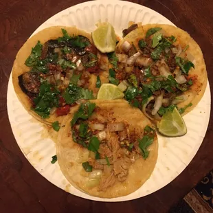 Steak, chicken, and vegetarian taco.