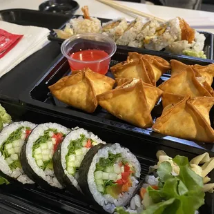 Veggie roll, (I think) shrimp tempura roll, and I can't remember the name of the appetizer in the middle but it was delicious!