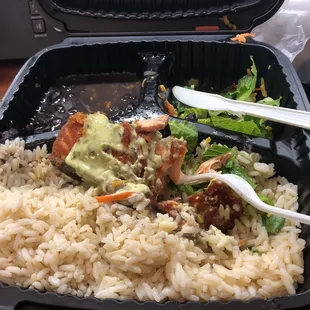 a meal in a styrofoam container