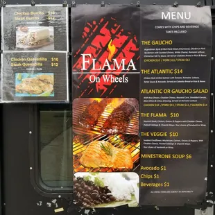 a menu on the side of a truck
