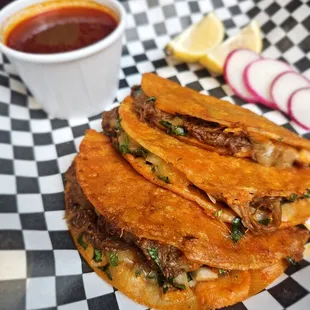 Juicy ans cheesy Quesabirria delicious consome!