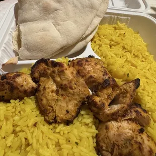 Chicken Kabob Plate with double rice and pita