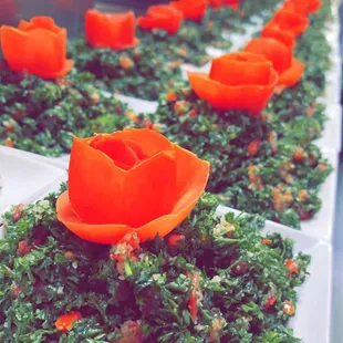 a row of orange flowers