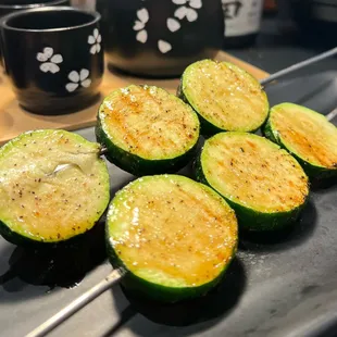 zucchini slices on a grill