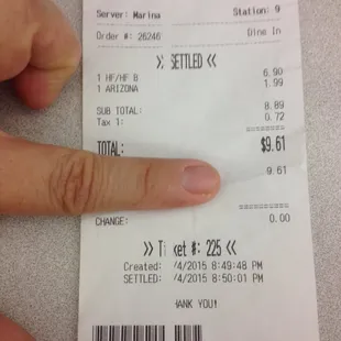 This is the receipt I was issued. Where it says "1 Arizona," the price should be 99 cents, not $1.99.