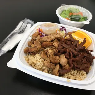 Chicken and beef teriyaki plate
