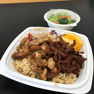Chicken and beef teriyaki plate