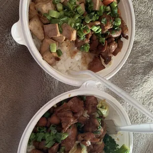 1/2 and 1/2 Meat Bowl (Top) and Chicken Bowl (bottom). Both regular sizes.