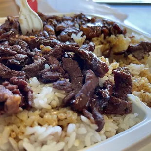 Half and Half plate white rice no veggies or fruit.