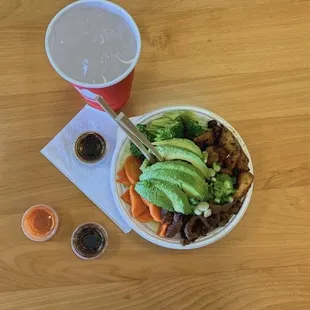 Half and Half brown rice and avocado