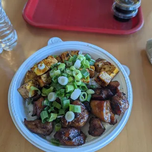 Half tofu half chicken with no veggies