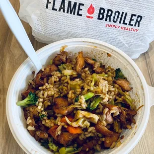 Regular chicken veggie bowl with brown rice  $7.15