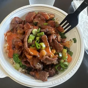 So little chicken and beef I was not even full and paid $12.12 for just the bowl.